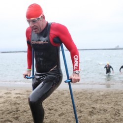 Sixteen times Jothy has swum from Alcatraz to the San Francisco shore, braving the cold waters with other "two leggers." © Courtesy of EnviroSports