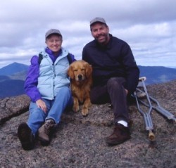 Outdoor enthusiast Jothy crutch-hiked up 2000 foot peaks in the Adirondacks with his wife Carole and his golden retriever. © private