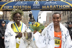 Salina Kosgei and Deriba Merga after their victories at the 2009 Boston Marathon. © www.photorun.net