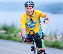 Jothy supports cancer research by riding in the Pan-Mass Challenge each year. © Courtesy of Pan-Massachusetts Challenge