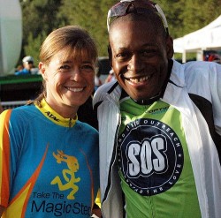 Olympic Silver Medalist Nelson Vails and Uta at the start of the 100-mile ride. © SOS Outreach