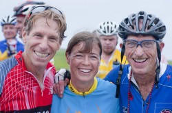 Billy Starr, Uta and Jack Fultz at the finish line in Provincetown. © John Deputy 