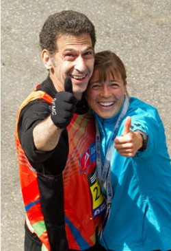 It’s done! Thumbs-up at the finish line with Barrett J. Rollins, MD, PhD. Barrett is chief scientific officer of the DFCI. © Courtesy of Dana-Farber Cancer Institute (photography by Justin Knight)