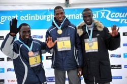 Men's 9K race medallists, left to right; Eliud Kipchoge, Joseph Ebuya and Titus Mbishei. © Mark Shearman/Athletics Images