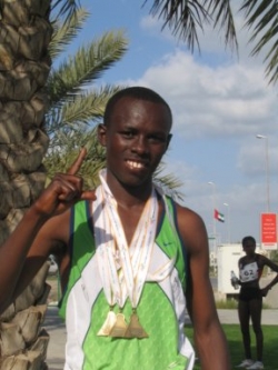 Sammy Wanjiru after breaking the half marathon world record. © Pat Butcher