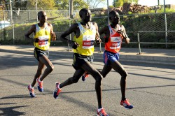 Sammy Kitwara, Dennis Kimetto, and Emmanuel Mutai. © Bank of America Chicago Marathon