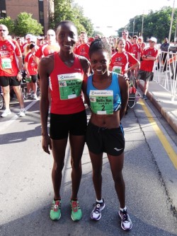 Risper Gesabwa and Jelliah Teniga before the warm and windy race. © Take The Magic Step®