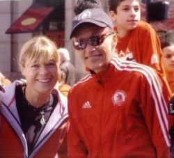 Uta with Grete Waitz at the Boston Marathon 2005. © Jim Davis