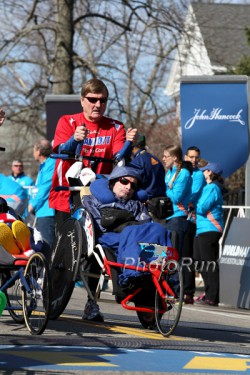Dick and Rick at the Starting Line of their 32nd consecutive Boston Marathon. © www.PhotoRun.net