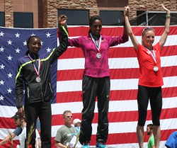 Risper Gesabwa, Mamitu Daska, and Shalane Flanagan. © Michael Reger/Take The Magic Step