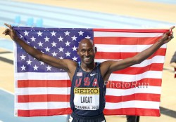 An elated Bernard Lagat won his third World Indoor title. © www.photorun.net