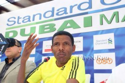 gebrselassie_hailepc1-dubai10 Surprising the world, Haile Gebrselassie, seen here at the press conference of the 2010 Dubai Marathon, announced his retirement on Sunday. © www.photorun.net