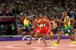 Usain Bolt, Tyson Gay, and Asafa Powell in the 100-meter final. © www.PhotoRun.net
